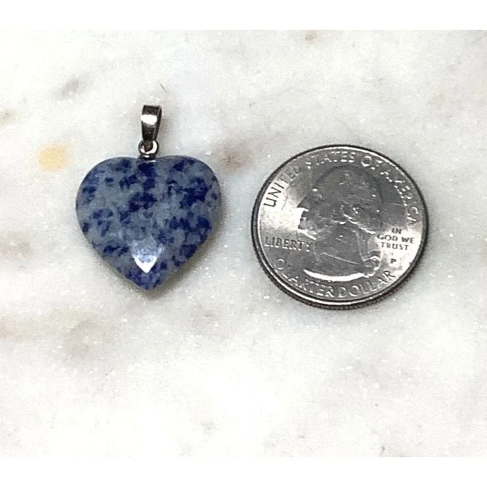 Sodalite Heart Pendant Silver Tone Natural Blue Bohemian Love and Nature